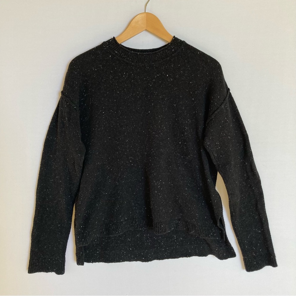 DKNY Women’s Small Black Flecked Sweater – Lightweight Mock Neck Cotton Blend